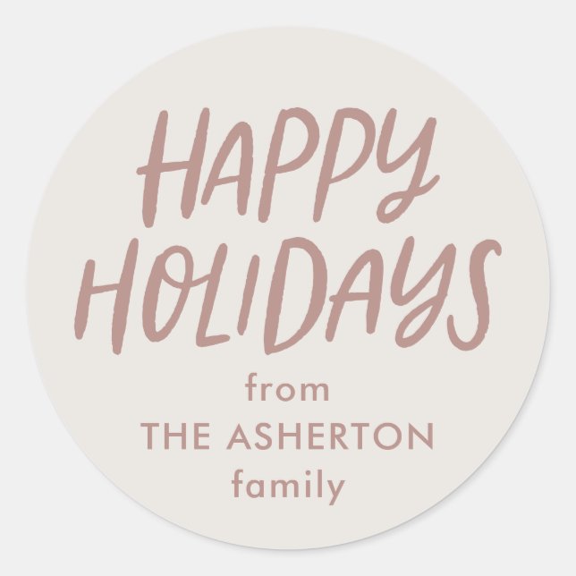 Happy holidays simple personalized mauve gift classic round sticker (Front)