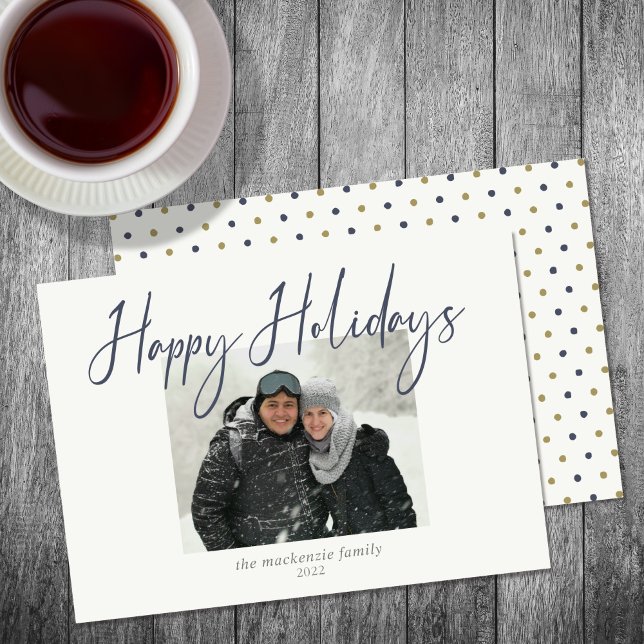 Happy Holidays Simple Photo Navy Sage Holiday Card (Creator Uploaded)