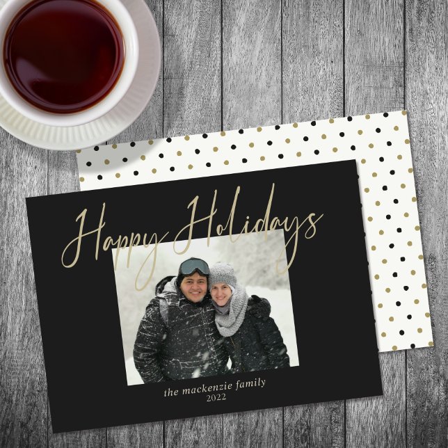 Happy Holidays Simple Photo Sage Black Holiday Card (Creator Uploaded)
