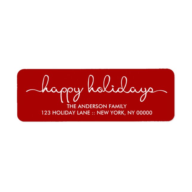 Happy Holidays Simple Red Hand Lettered Label (Front)