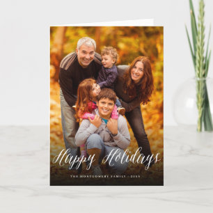 Happy Holidays Simple Script Modern Classic Photo Holiday Card