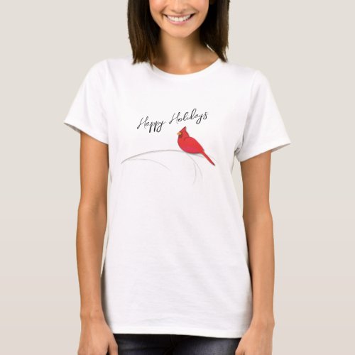 Happy Holidays Simple Winter Red Cardinal Branch T_Shirt