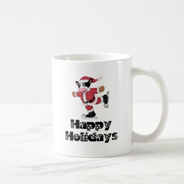 Happy Holidays Skating Santa Cow Coffee Mug (Right)
