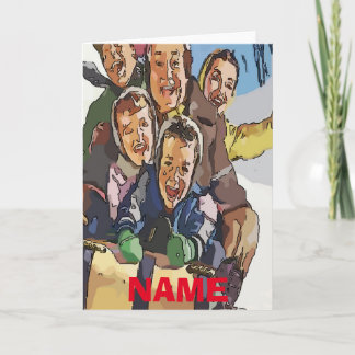 Happy Holidays Sled Ride Add Name Holiday Card