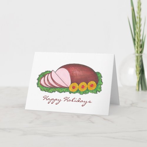 Happy Holidays Sliced Glazed Ham Christmas Dinner Holiday Card