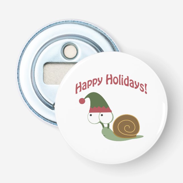 Happy Holidays! Snail Elf Bottle Opener (Front)
