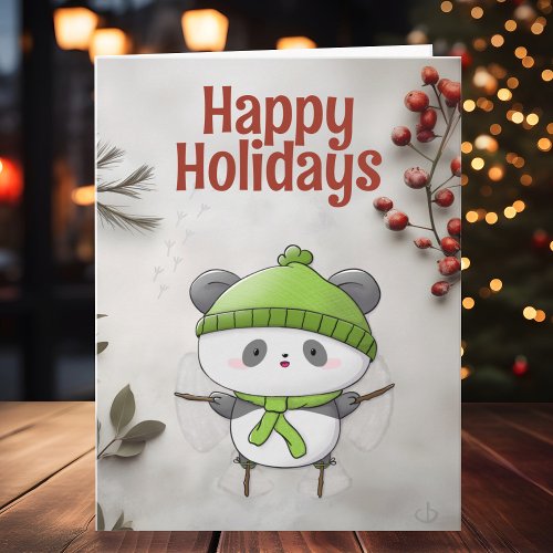 Happy Holidays Snow Angel Panda kawaii christmas Card