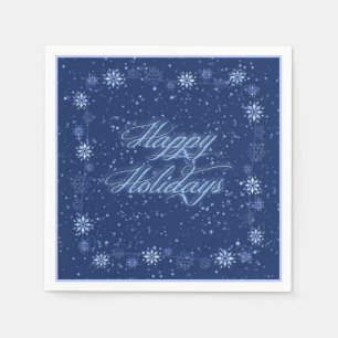 Happy Holidays Snow Blue Christmas Napkins