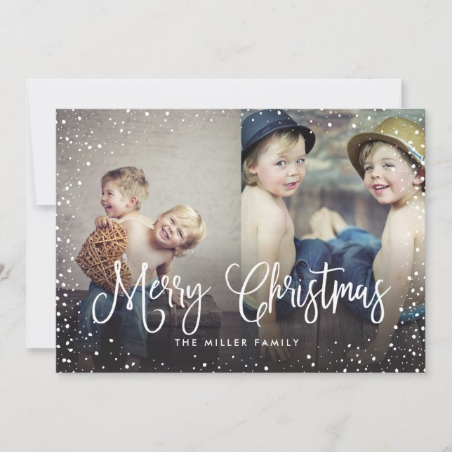 Happy Holidays Snow Christmas 2-Photo Card (Front)