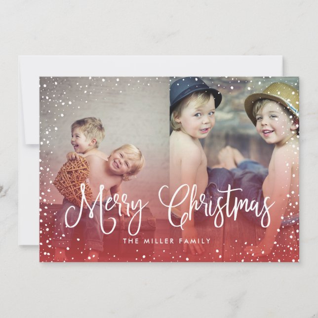 Happy Holidays Snow Christmas 2-Photo Card RED (Front)