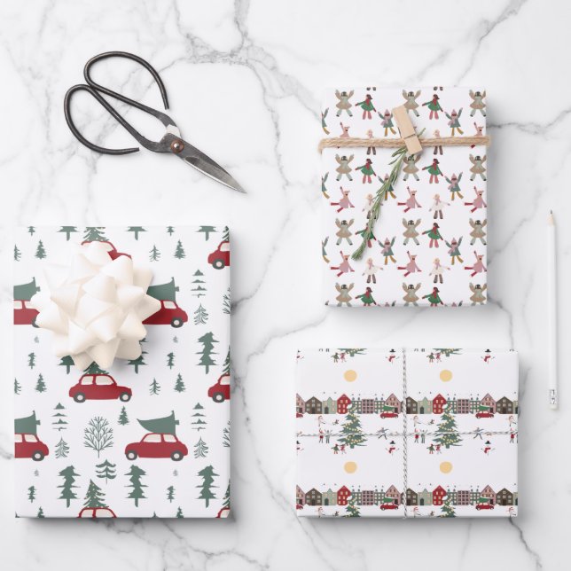 happy holidays snow fun wrapping paper sheets (Front)