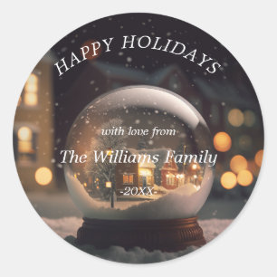 "Happy Holidays!" Snow Globe Christmas Classic Round Sticker