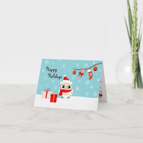 Happy Holidays Snow Owl Greeting Card