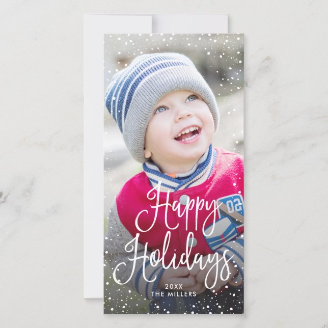 Happy Holidays Snow Photo Holiday Card (Front)