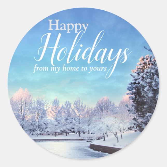 Happy Holidays Snow Scene Envelope Stickers (Front)