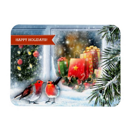 Happy Holidays Snow Window Scene Christmas Gift  Magnet