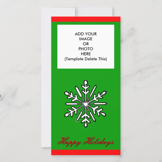 Happy Holidays Snowflake 1 Photo Card Template (Front)