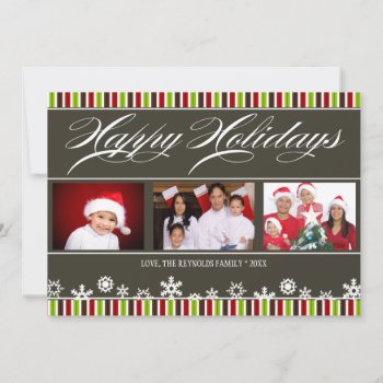 Happy Holidays Snowflake And Stripe Photo Card by natureprints at Zazzle