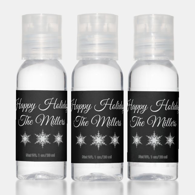 Happy Holidays Snowflake Black Hand Sanitizer (Set)