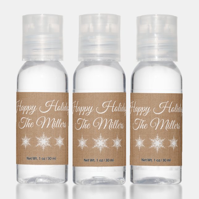 Happy Holidays Snowflake Burlap Hand Sanitizer (Set)