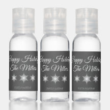 Happy Holidays Snowflake Gray Hand Sanitizer