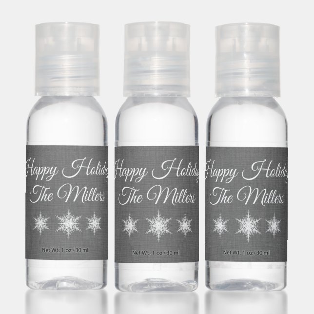 Happy Holidays Snowflake Gray Linen Hand Sanitizer (Set)
