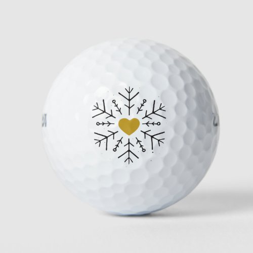 Happy Holidays Snowflake Heart Winter Art Design Golf Balls