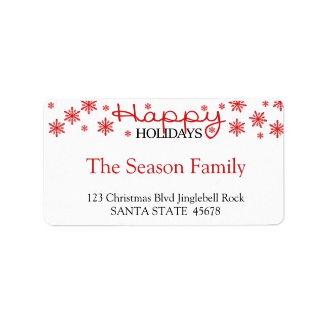 Happy Holidays snowflake holiday Label (Front)