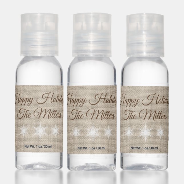 Happy Holidays Snowflake Light Burlap Hand Sanitizer (Set)