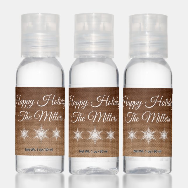 Happy Holidays Snowflake Ombre Burlap Hand Sanitizer (Set)