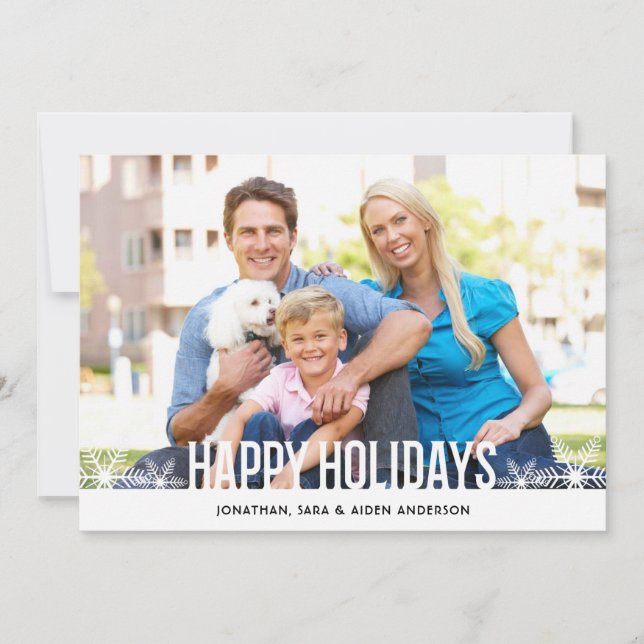 Happy Holidays Snowflake Photo Christmas Holiday Card (Front)