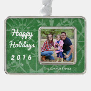Happy Holidays Snowflake Photo Keepsake Silver Plated Framed Ornament