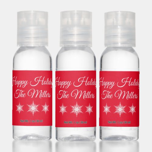 Happy Holidays Snowflake Red Hand Sanitizer