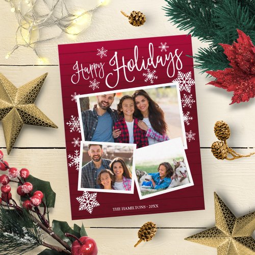 Happy Holidays Snowflake Rustic 3 Photos Collage Postcard