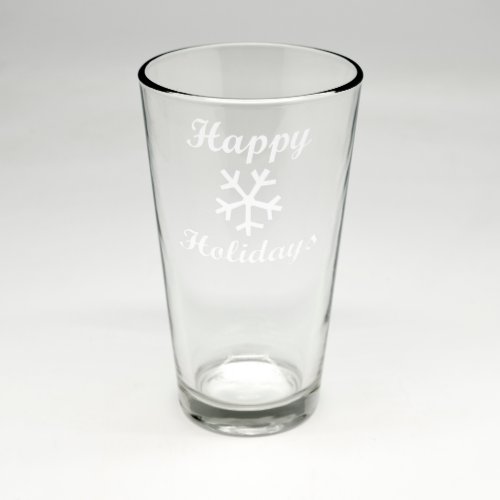Happy Holidays Snowflake Sand Etched Pint Glass