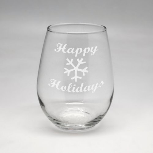 Happy Holidays Snowflake Small Stemless Wine Glass