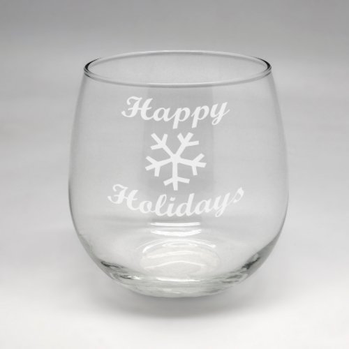 Happy Holidays Snowflake Stemless Wine Glass 
