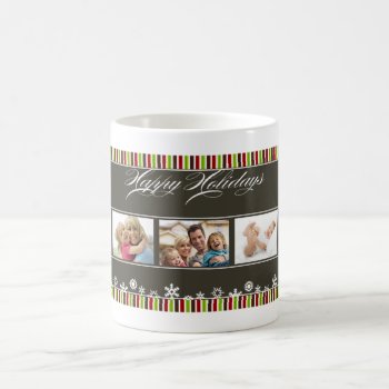 Happy Holidays Snowflake Striped Custom Photo Cup by natureprints at Zazzle