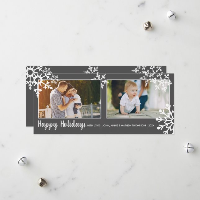 Happy Holidays Snowflakes Christmas Photo Card (Front/Back In Situ)
