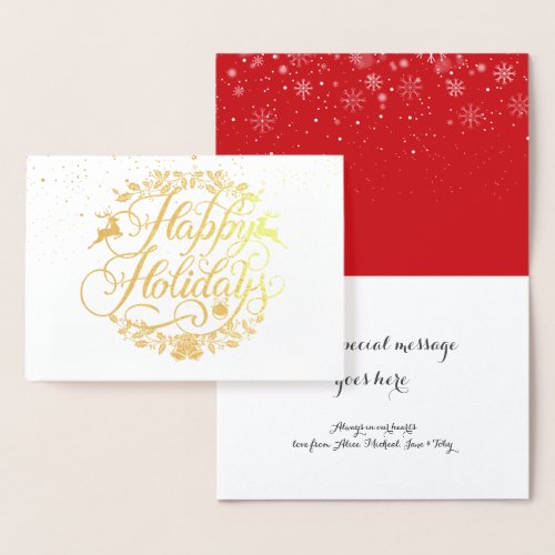 Happy Holidays Snowflakes Elegant Gold Foil Card