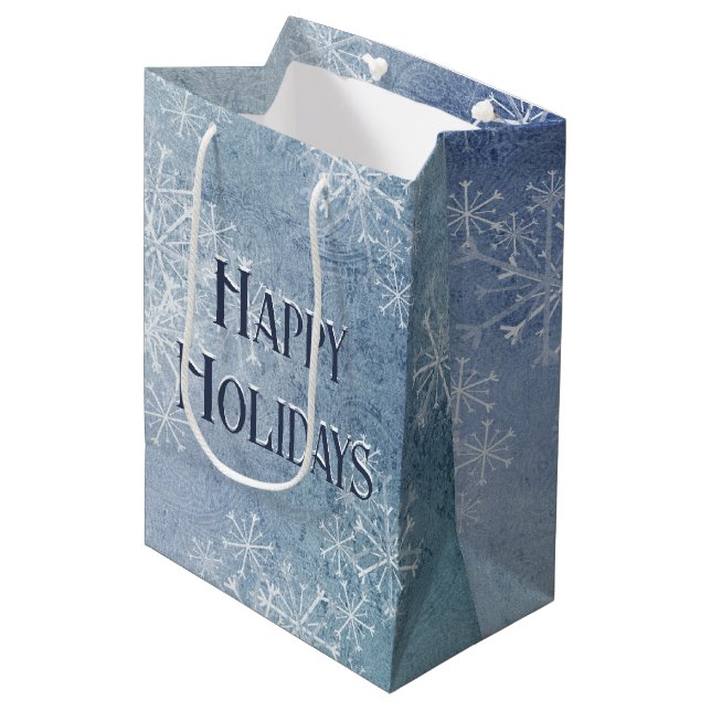 Happy Holidays Snowflakes Medium Gift Bag (Front Angled)