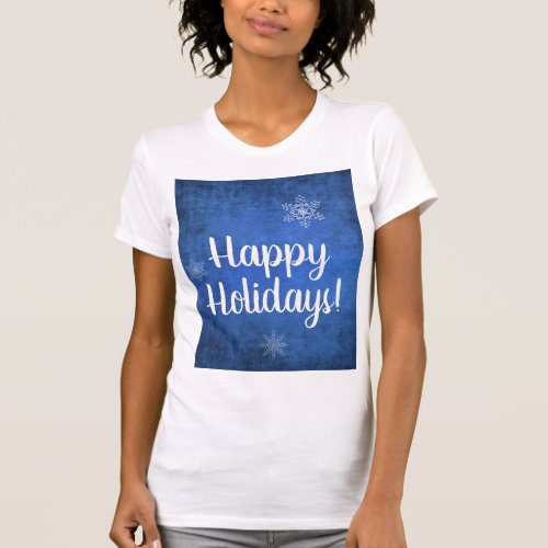 Happy Holidays Snowflakes on Blue T_Shirt