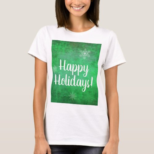 Happy Holidays Snowflakes on Green T_Shirt