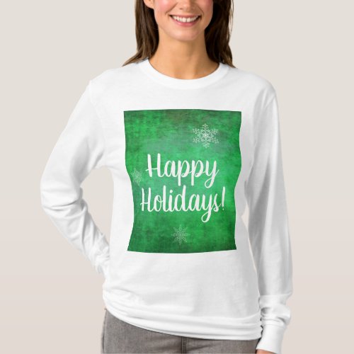 Happy Holidays Snowflakes on Green T_Shirt