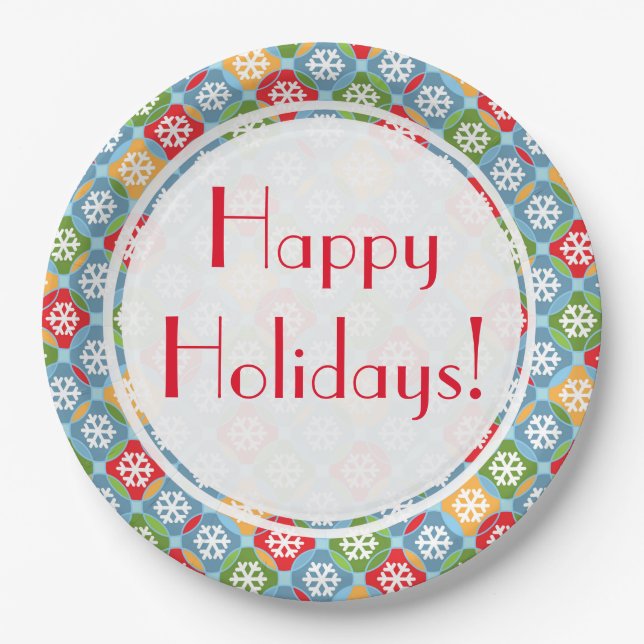 Happy Holidays! Snowflakes  Paper Plates (Front)