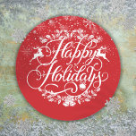 Happy Holidays Snowflakes Red Christmas Classic Round Sticker<br><div class="desc">Featuring falling snow over an elegant Happy Holidays design,  you can customize the background color on the front to match your favorite holiday color. Designed by Thisisnotme©</div>