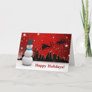 Happy Holidays-Snowman and Reindeer-Customizable Holiday Card