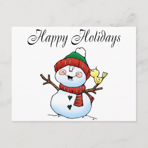 Happy Holidays Snowman Birdy Holiday Postcard