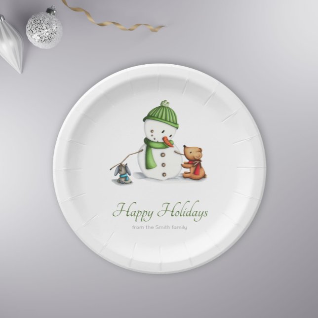Happy Holidays Snowman Christmas Paper Plates (Creator Uploaded)