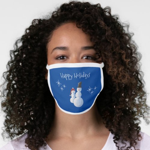 Happy Holidays Snowman Christmas Snowflakes Face Mask